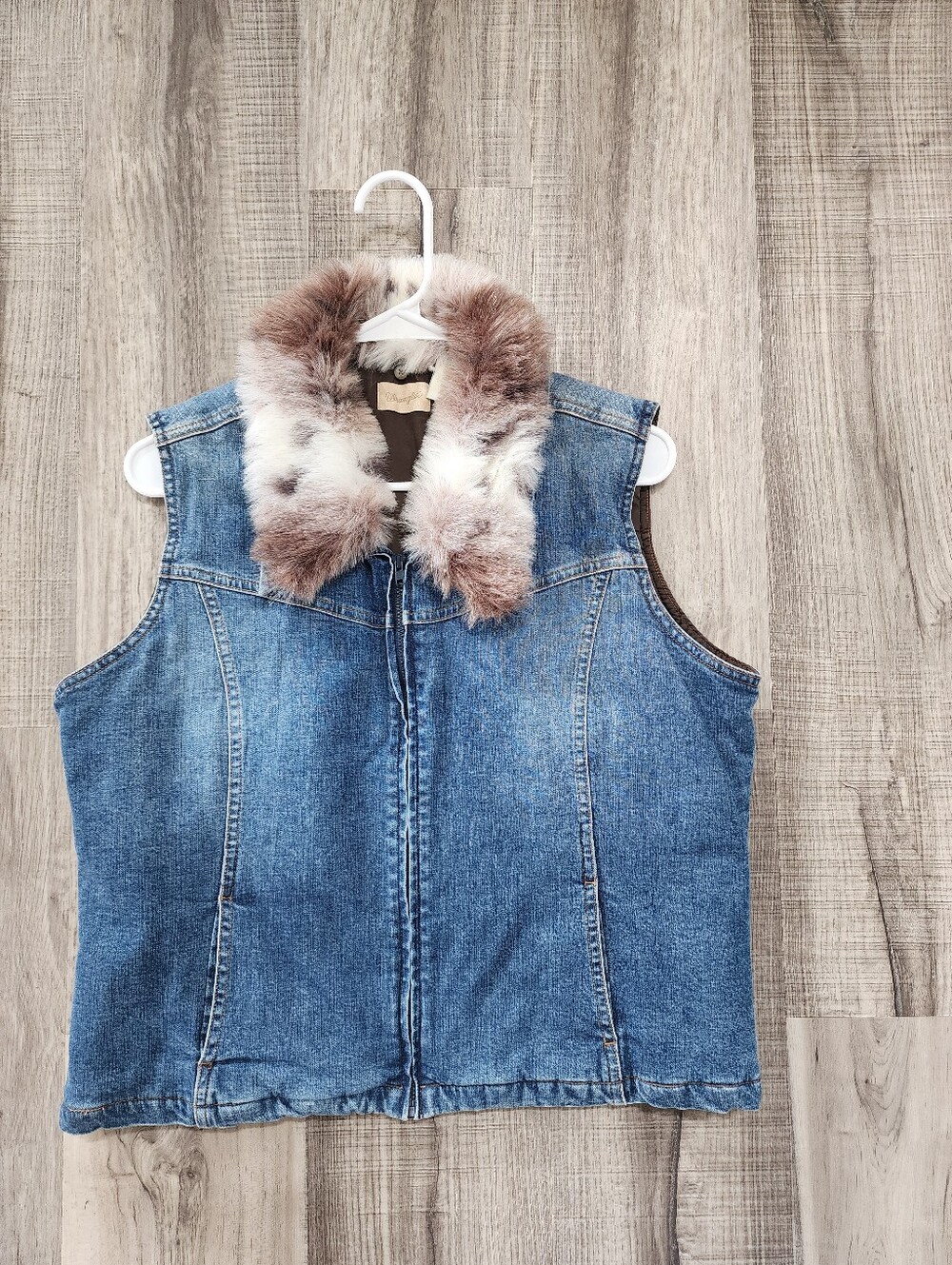 Denim Vintage Wrangler Vest with Faux Fur Collar - Blue